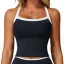 Womens Sports Bra Cross Back Tank Tops Colorblock Longline Workout Yoga Bra Padded Casual Tops with Built in Bras (X-Small)