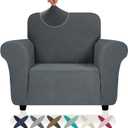 ZNSAYOTX Super Stretch Chair Slipcover (30"-47"), New Striped Sofa Chair Covers for Living Room, Dogs Pet Friendly Anti-Slip Chair Protector Spandex Armchair Slipcovers (Dark Grey, Chair)