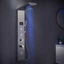 LED Shower Panel, 5-in-1 Shower Tower System, Rainfall & Waterfall Shower Head, Massage Jets, Tub Spout, Handheld Shower (Brushed)