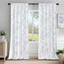 Beauoop Floral 100% Blackout Curtains 84 Inches Long 2 Panels for Bedroom Living Room Grey White Flower Patterned Room Darkening Thermal Insulated Soundproof Rod Pocket Back Tab Window Drapes, 52X84