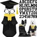 Huhumy 5 Pcs Dog Graduation Costume Set Include 2026 Pet Graduation Gown with Stole Puppy Grad Cap Lensless Glasses DIY Letter Stickers for Dogs Cats Holiday Costume Accessory(Black Yellow,XL)