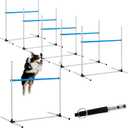 6 Pcs Dog Agility Training Equipments Dog Agility Jumps Hurdles Adjustable Jumps Hurdles Pet Jump Bars with Bag and Whistle for Indoor Outdoor Dogs Pet Jump Course Game(Blue and White)