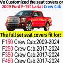 Aierxuan Rear Car Seat Covers Custom Fit 2009-2026 Ford F150 and 2017-2026 F250 F350 F450 Super Duty Crew Cab Pick-up Truck, Automotive Vehicle Cushion with Waterproof Leather (Black)