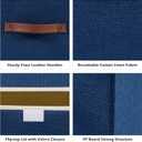 2PCS Storage Boxes with Lid Cotton Linen Fabric Storage Bins Organizer Container Decorative Collapsible Washable Shelf Closet Baskets Faux Leather Handles Home Bedroom (Deep Blue, Small)