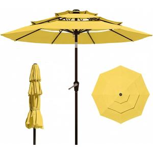 10FT Patio Umbrella 3 Tiers Outdoor Market Umbrella w/Push Button Tilt, Crank, UV and Waterproof Table Umbrella for Garden, Pool, Backyard, Deck, Lawn, Sunshine Yellow