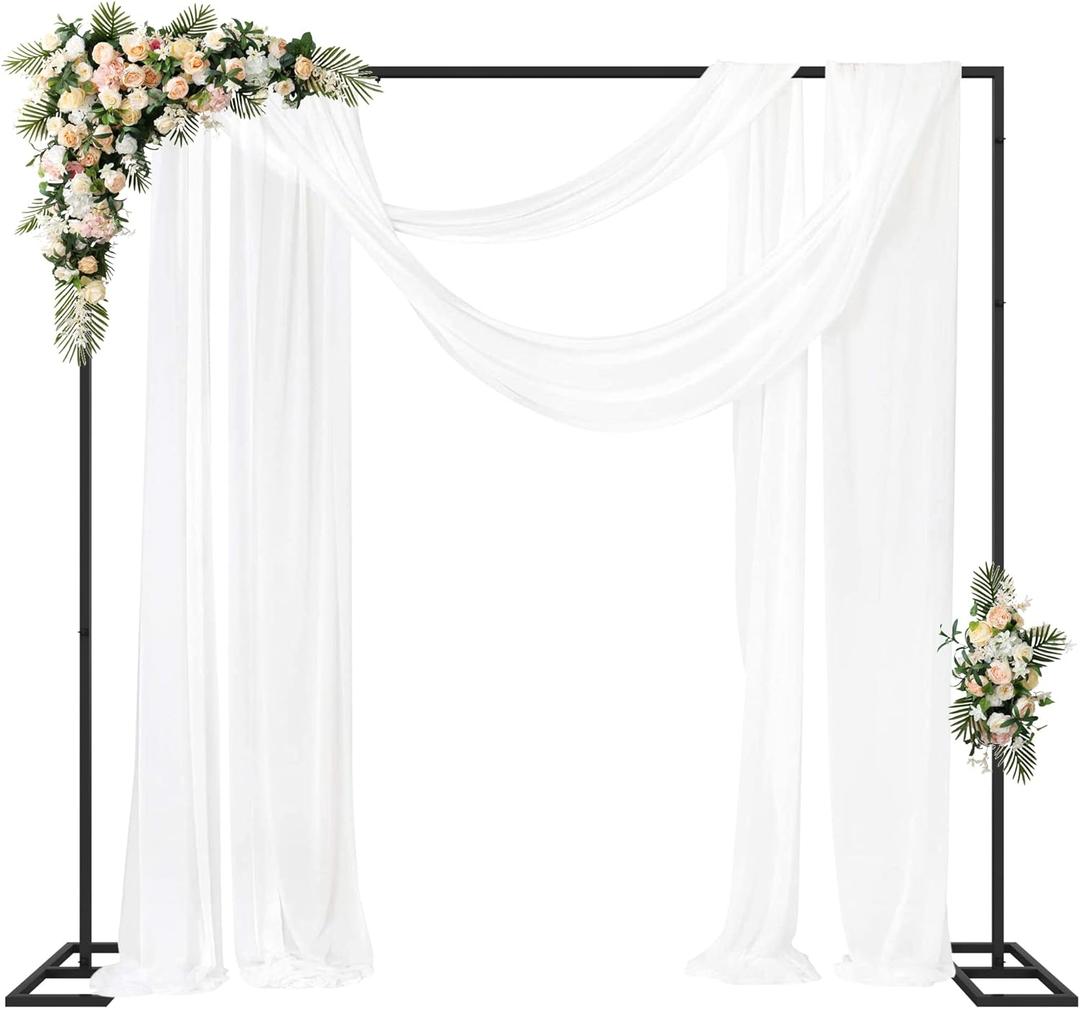 Fomcet 8FT x 8FT Backdrop Stand Heavy Duty with Base, Black Portable Adjustable Pipe and Drape Backdrop Stand Kit, Square Metal Arch Party Frame for Wedding Birthday Parties Banquet Decorations Black