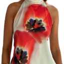Women Y2k Halter Neck Tank Top Floral Print Backless Cami Top Sleeveless Tie Up Crop Top Summer Streetwear (S)