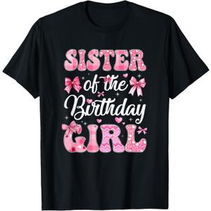 Sister of The Birthday Girl Family Pink Coquette Bow T-Shirt, Medium
