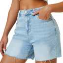 AUWUKA Womens High Waist Jean Shorts Wide Straight Leg Microelastic Long Denim Mom Shorts (8, Light Blue)