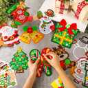 48 Sets Christmas Suncatchers Craft Kit Stained Glass Ornaments Kit Santa Cane Candy Jingle Bell Tissue Paper Crafts for Window Arts Party Holiday Projects Home Decorations