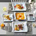 MALACASA Dinnerware Sets for 6, 30 Piece Porcelain Plates and Bowls Sets, Square Dish Set with Dinner Plate and Bowl, Cup and Saucer, Blue Dishes Dinnerware Set, Modern Dishware Sets, Series Flora