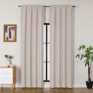 Gwine Curtains 96 Inches Long 2 Panels, Light Filtering Faux Linen Textured Curtains for Living Room, Elegant Window Treatments Farmhouse Soft Airy Curtain, Each 40" Wx96 L, 2PCS, Moon Beige