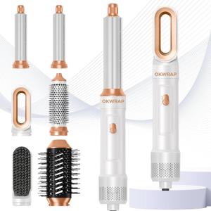 6 in ONE Blow Dryer Brush, Air Curling Iron Round Brush Blow Dryer 800W, Ionic Hair Dryer Brush for Women, Hot Air Brush Hair Styling Tools 100-120V