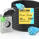 CircleCord 4 Prong 75 Feet 30 Amp Generator Extension Cord and Inlet Box with Locking Connector, Heavy Duty NEMA L14-30P/L14-30R, 125/250V 7500W 10 Gauge SJTW Generator to House Power Cord