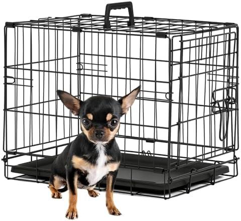 BestPet | Dog Crate | 18" | Black | Foldable Metal Kennel with Double Doors, Secure Slide-Bolt Latches, Leakproof Tray | Portable Dog Cage for Small Breeds | for Travel, Indoor & Outdoor Use