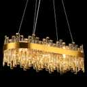 Gold Crystal Chandeliers for Dining Room Lights Fixtures Over Table, 16 Lights Modern Rectangle 2-Tier Chandeliers for Kitchen Island Bar L32 Inch (Brass)