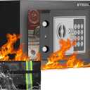Small Safes with Fireproof Bag, 0.23 Cubic Fireproof Safe for Home, Safety Box with Key, Black Digital Security Safes, Fire Proof Safe for Jewelry, Cash, Personal Box for Hotel, Busines
