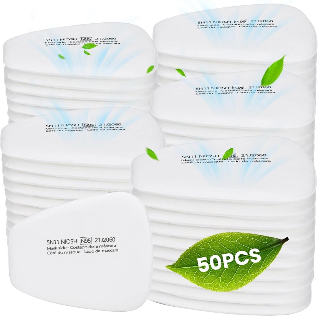 50PC 5N11 Respirator Filter Cotton, 6001 Filter Cartridges for Respirator Particulate Filter for Use with 6200, 6502, 6800, 7502 Series Respirator Against Particulates, Dust, Paint, Sanding