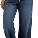 Motherhood Maternity Women's Under The Belly Tie Waist Relaxed Wide Leg Pregnancy Denim Pants, Hansel Wash, Size Medium