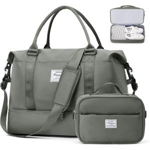 Weekender Bags for Women, Travel Duffel Bags with Shoe Compartment,Personal Item Travel Bag for Airlines, Carry on Overnight Tote Bag for women with Toiletry Bag, Olive Green (Large)