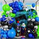 Video Game Balloon Arch Garland Kit, 125pcs Dark Blue and Green Black Silver Balloon with Royal Blue Silver Explosion Star Foil Balloons for Boys Gaming Night Birthday Baby Shower Party Decorations