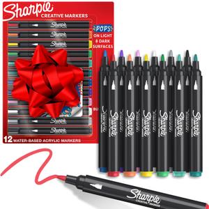 Sharpie Creative Markers, Water-Based Acrylic, Bullet Tip, Assorted Colors, 12 Count  Arts & Crafts, Kids Activity, School Classroom; Works on Paper, Metal, Wood, Ceramic, Glass, Rock, Canvas