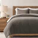 EVERGRACEHOME 100% Cotton Modern Lines Quilt Set Queen Size, Pre-Washed Soft Striped Coverlet Bedspread, 3 Piece Lightweight Bedding Set for All Season, with 2 Pillow Shams, Mushroom Brown