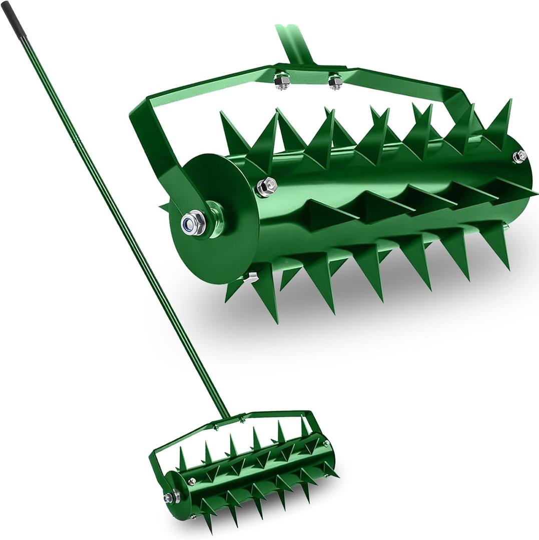 monica Lawn Aerators Tool, 17" Aerator LawnTool,Lawn Aerator Roller for Garden Grass Patio Yard (Green)