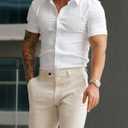 Mens Muscle Fit Dress Shirts Athletic Slim Fit Short Sleeve Stretch Casual Button Down Shirt (White, S)