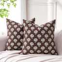 Neutral Floral Throw Pillow Covers 18x18 Vintage Farmhouse Cushion Covers Boho Home Decor for Sofa Chair Couch Throw Pillows for Living Room Bedroom Accent Brown Velvet Floral Pillowcases Set of 2