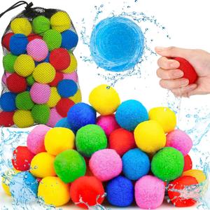 Jishi Reusable Water Sponge Balls 60pcs Water Balloons for Kids Beach Pool Toys, Outdoor Yard Games for Kids Ages 3-5 4-8-12 Year old Boys Girls Teens Adults Family Water Fight Party, Fun Summer Gifts