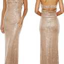 Women Strapless midi Sequin Dresses Bodycon Sleeveless Wedding Guest Sparkly Glitter Formal Cocktail Dress, Rose Gold Small