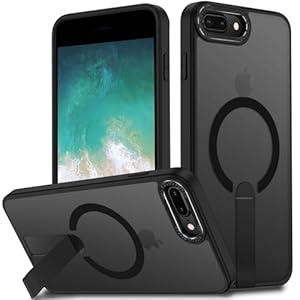 EMMPITU for iPhone 8 Plus Case, for iPhone 7 Plus Case, Built-in Kickstand Magnetic [Compatible with Magsafe] Translucent Protective Shockproof Phone Cover for iPhone 8 Plus/ 7 Plus 5.5 inch (Black)