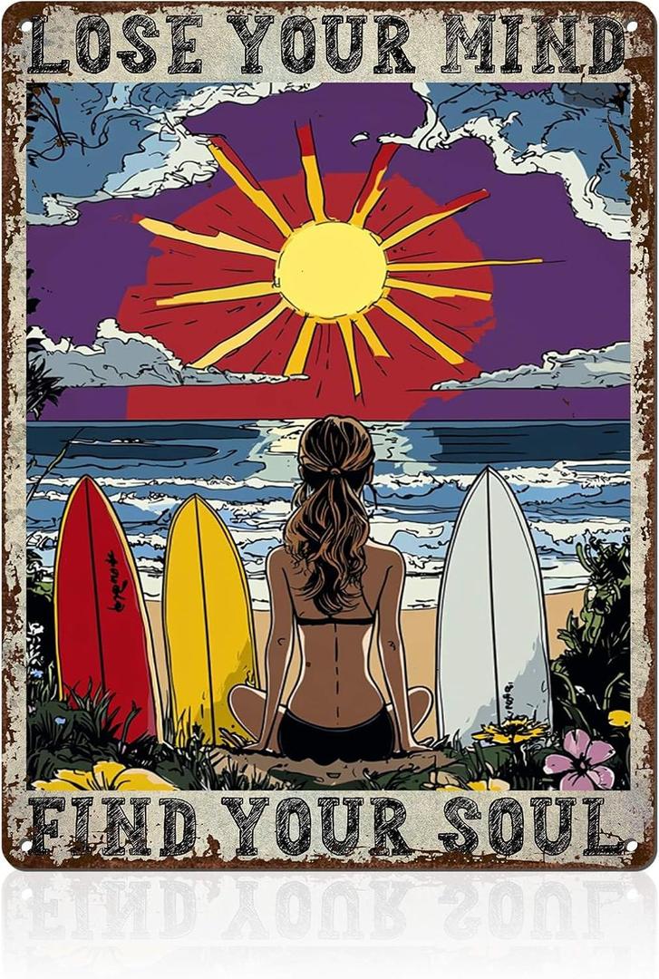 3 x Vintage Yoga Girl Metal Tin Sign Lose Your Mind Find Your Soul Hippie Wall Art Rustic Decor For Home Bar Patio 12x16inch