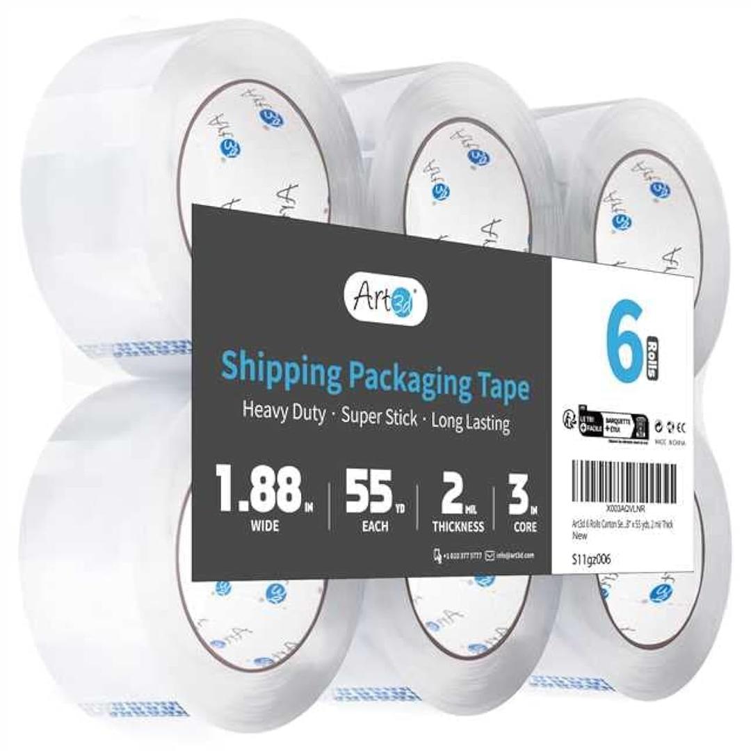 Art3d 6 Rolls Carton Sealing Tape Heavy Duty, Clear Packing Tape, 1.88" x 55 Yds, 2 Mil Thick