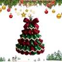 2 Pieces kjsdsss DIY Crochet Christmas Tree Kit Handmade Holiday Decoration Set, Tree Bow Pearl Embellishment, Beginner Christmas Crochet Kit, Christmas Craft Kit with Yarn Hook Beads Instructions