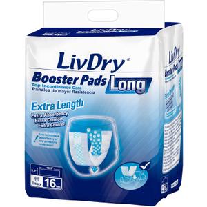 LivDry Incontinence Booster Pads, Use with Adult Diapers for Women and Men, Extra Comfort Softness, Disposable Pad (32 Count, Long Length)