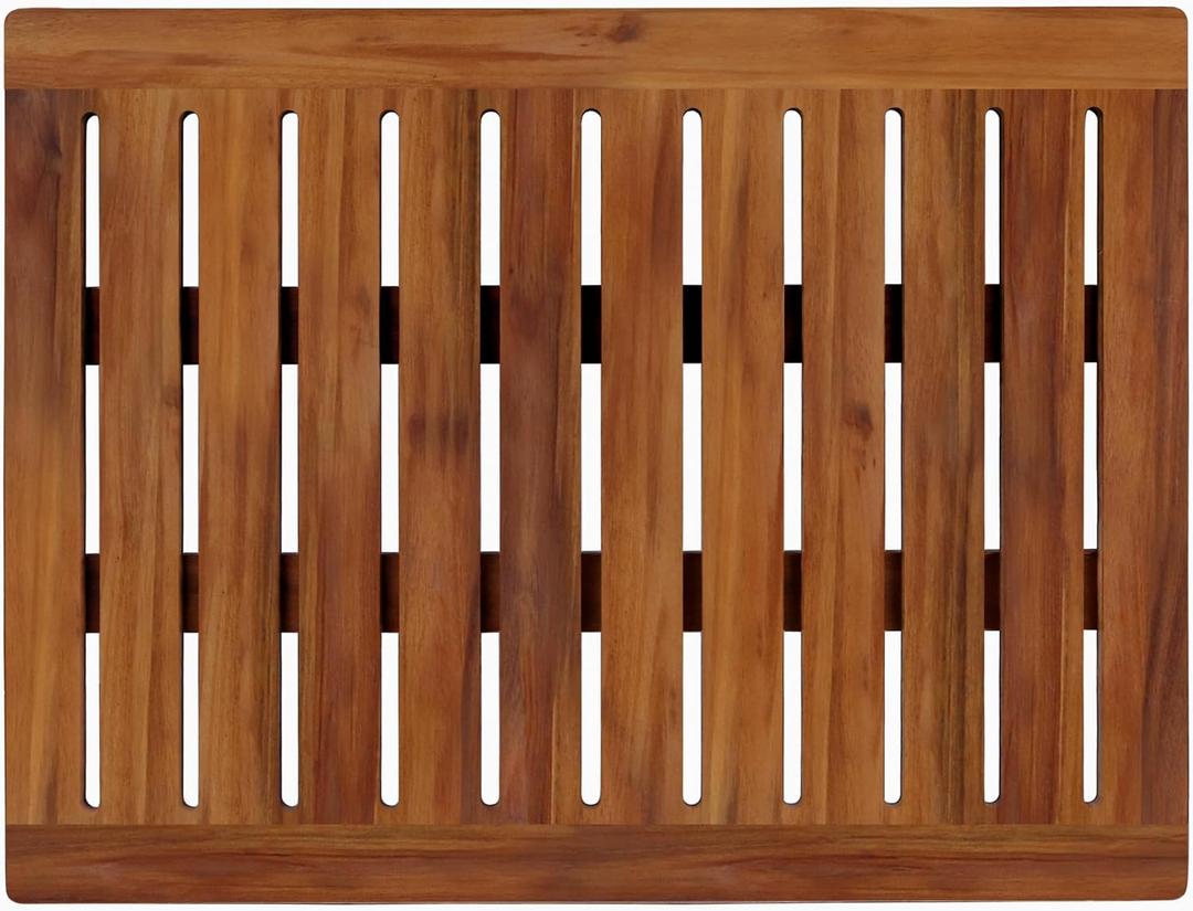 Acacia Wood Shower Mat 24x18 Inches by Demigo, Luxury Bath Mat Non Slip for Bathroom Bathtub Shower Spa Garden Home, Wooden Floor Mat Square Large for Outdoor and Indoor (Brown)