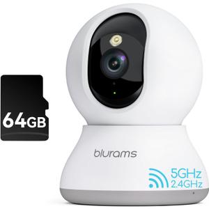 blurams Security Camera 2K, Baby Monitor Dog Camera 360-degree for Home Security (White + 64GB TF Card)