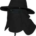 Wide Brim Sun Hat with Detachable Face Cover & Neck Flap Waterproof Safari Fishing UPF 50+ UV Protection Hat for Men Women (One Size, Black)