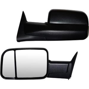 Pair Towing Mirrors Compatible with Towing Mirrors 94-01 Dodge Ram 1500, 94-02 Ram 2500 3500 Truck Manual Adjusted Side Black Housing Set Left+Right