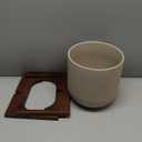 LE TAUCI 10 Inch Planter with Acacia Wood Stand, Ceramic Planters for Indoor Plants, Unique Plant Pots Indoor for Home Decor, Cylinder Pots for Plants with Drainage Hole and Plug, Neutral Gray