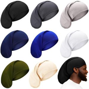 8 Pieces Unisex Dreadlock Cap Dreadlock Spandex Cap Long Hair Dreads Head Wrap Sleep Bonnet Full Cover for Men, 15 x 9 Inch (Assorted Color) (One Size)