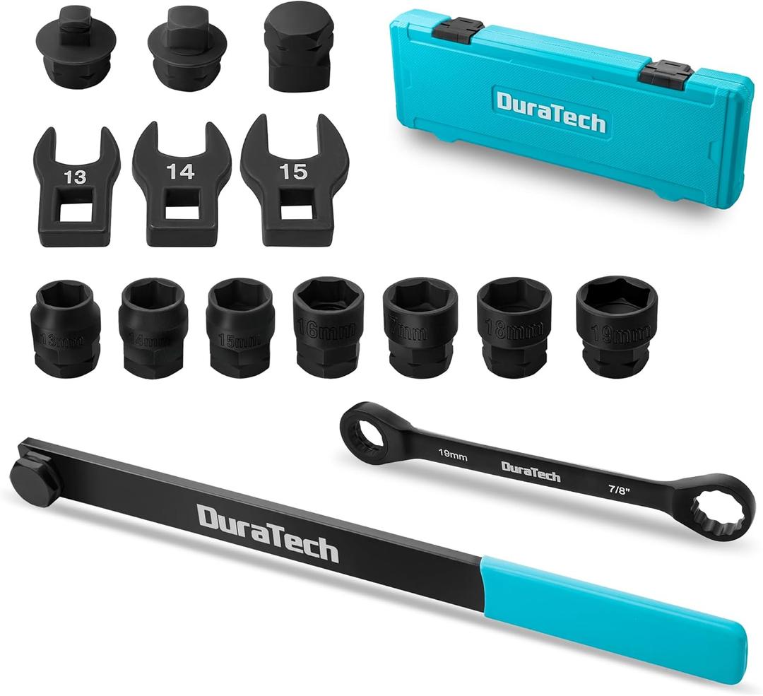 DURATECH 15-Piece Universal Ratcheting Serpentine Belt Tool Set, Belt Tensioner Tool Kit with Blackening Treatment for Installing and Removing Pulleys and Belts