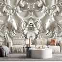 White Gypsum Art wall Mural Wallpaper for Bedroom 137" x 100"(Not Peel and Stick)