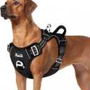 SlowTon No Pull Dog Harness, Heavy Duty No Choke Pet Harness with 2 Leash Clips and Easy Control Vertical Handle, Adjustable Soft Padded Dog Vest for Small, Medium and Large Dogs(Black,Large) (Large(Chest 18.5''-33.8''))