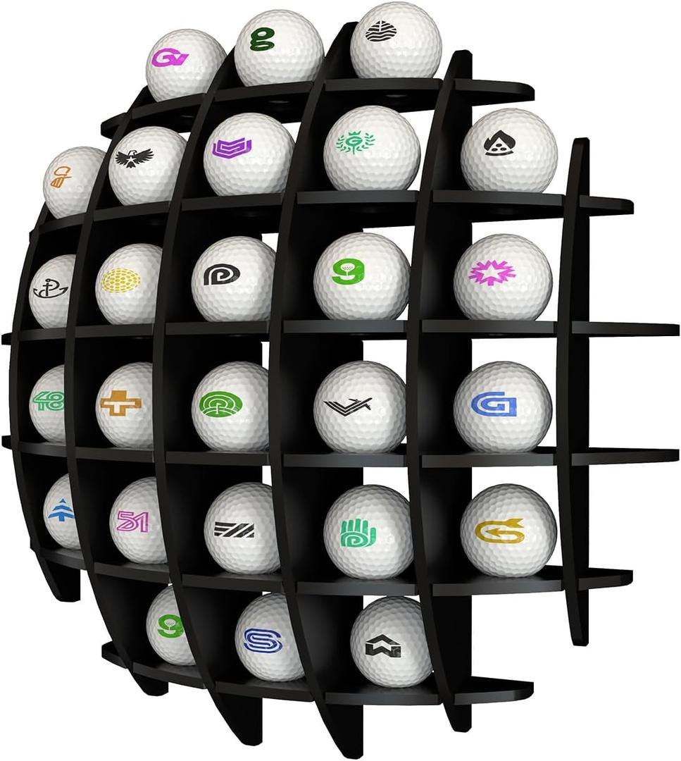Golf Ball Display Case Acrylic, Spherical Golf Ball Display Rack, Golf Ball Display Case Wall Mounted, Golf Ball Case Display up to 26 Golf Balls,Black