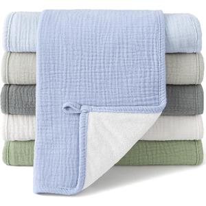 Bearmoss Muslin Burp Cloths, 100% Cotton Baby Burping Clothes, Large Extra Soft Absorbent for Unisex Newborn Boy and Girl, 20x10in, 6 Pack (Blue Green)