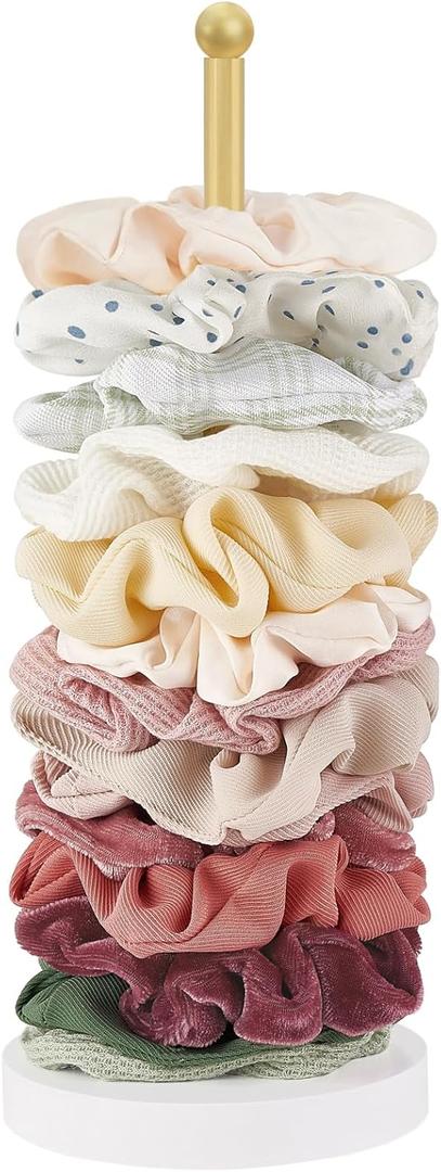 Dahey Scrunchie Holder Hair Accessories Organizer Stand Modern Metal Hair Tie Holder Organizer Storage Display Jewelry Scrunchy for Women Girls Bedroom Bathroom Decor, Gold