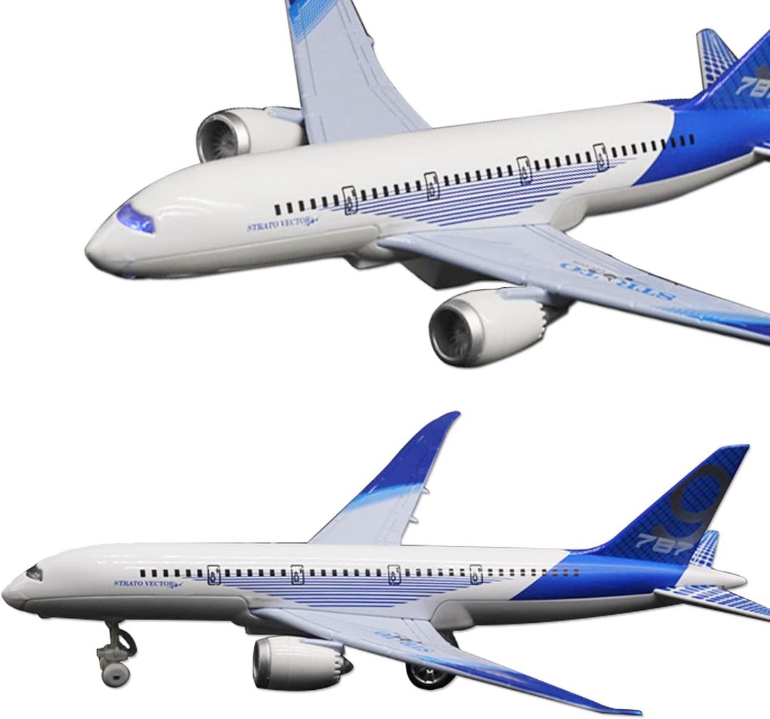 OTONOPI Airplane Toys Bump And Go Airlines Die Cast, Metal Model Plane Toy With Lights And Sounds For Kids, Blue
